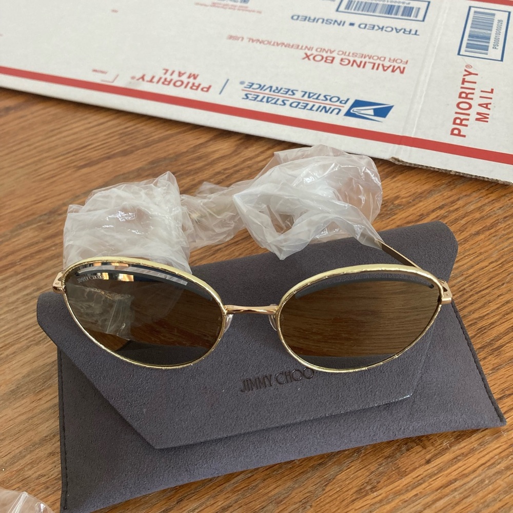 Jimmy Choo women’s MAYLA mirrored cut out round lens shiny gold metal sunglasses